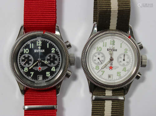 Two Russian Poljot steel cased gentlemen's chronograph wristwatches, each with luminous Arabic