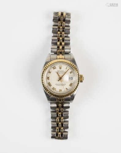 A Rolex Oyster Perpetual Datejust steel and gold lady's bracelet wristwatch, the silvered dial