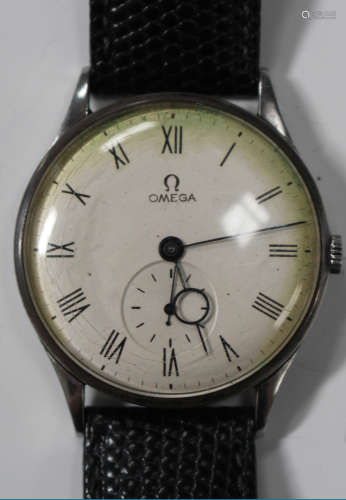 An Omega steel cased gentleman's wristwatch, circa 1943, the signed jewelled movement numbered '