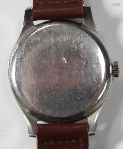 A Longines steel cased oversized gentleman's wristwatch, circa 1951, the signed jewelled movement