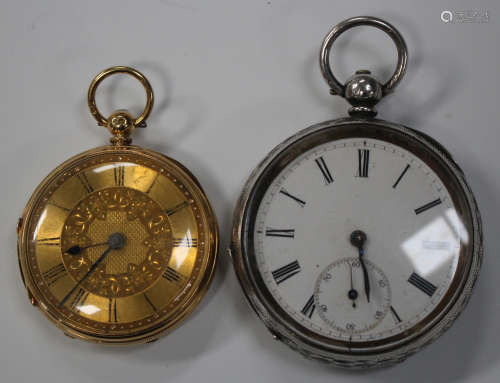 An 18ct gold cased keywind open-faced fob watch, the gilt movement detailed to the back plate 'Edwin