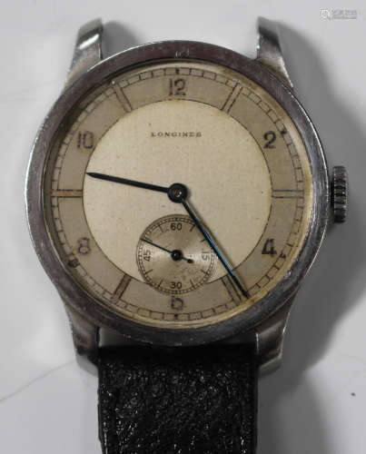 A Longines steel cased gentleman's wristwatch, circa 1942, the signed jewelled movement numbered '