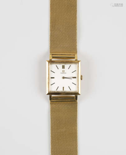 An Omega 18ct gold square cased gentleman's wristwatch, circa 1961, the signed jewelled circular