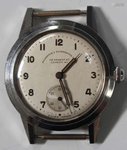 A Goldsmiths & Silversmiths Co Ltd steel cased gentleman's wristwatch with an unsigned Swiss