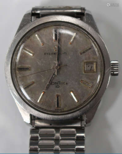 An Eterna-Matic Kontiki 10 steel circular cased gentleman's wristwatch, the signed silvered dial