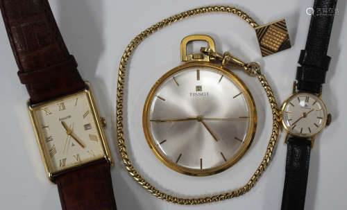 A Bucherer gold circular cased lady's wristwatch, the signed silvered dial with gilt baton hour