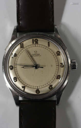 An Omega Automatic steel circular cased gentleman's wristwatch, the signed jewelled movement