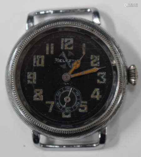 A Helvetia stainless steel cased pilot's wristwatch with a signed jewelled movement, the signed