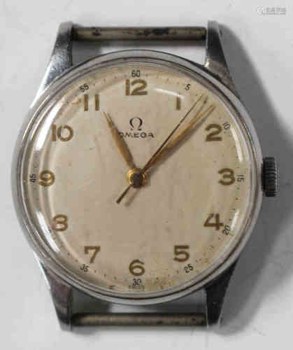 An Omega stainless steel cased gentleman's wristwatch, circa 1943, with a signed jewelled