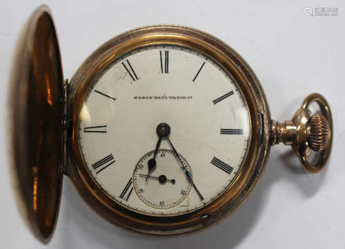 An Elgin gilt metal cased keyless wind hunting cased gentleman's pocket watch, the signed jewelled