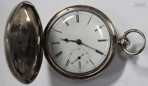A silver cased keywind hunting cased gentleman's pocket watch, the gilt fusee movement detailed to