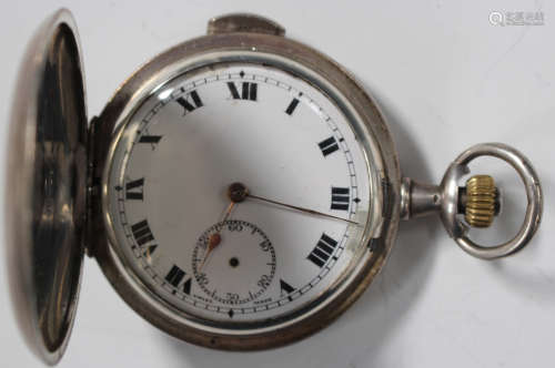 A German keyless wind hunting cased quarter repeating gentleman's pocket watch, the gilt jewelled
