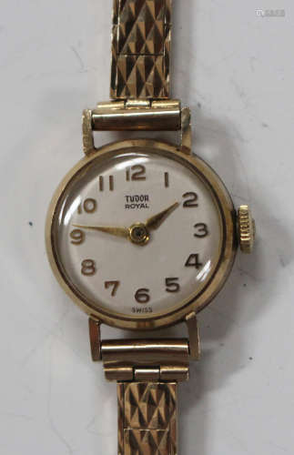 A Tudor Royal 9ct gold circular cased lady's wristwatch with a signed jewelled movement, the