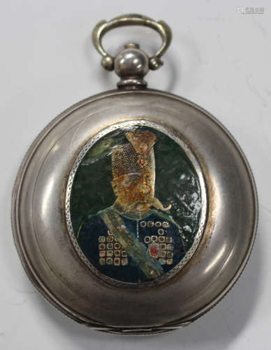 A Turkish market keywind hunting cased gentleman's pocket watch, the jewelled movement detailed '