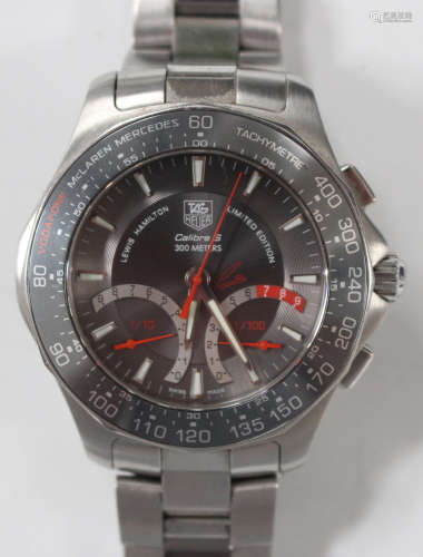 A Tag Heuer Lewis Hamilton limited edition steel gentleman's bracelet wristwatch, the signed grey
