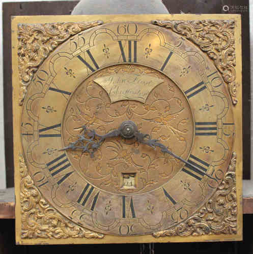 A mid-18th century oak longcase clock with thirty hour movement striking on a bell, the 10-inch