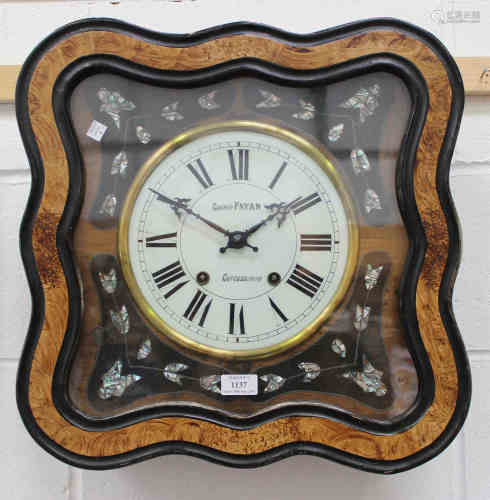 A late 19th century ebonized and simulated walnut tableau comtoise wall clock with eight day