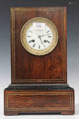 A 19th century French rosewood mantel clock, the eight day movement with silk suspension, striking