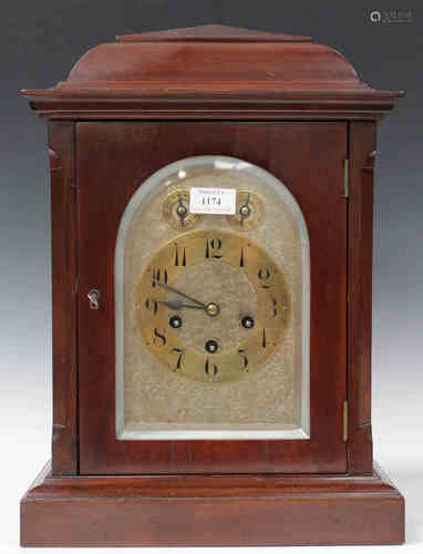 An early 20th century German mahogany cased mantel clock with Junghans eight day movement chiming on