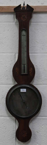 A George III mahogany wheel barometer with alcohol thermometer and silvered dials, inscribed 'A,