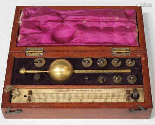 A late Victorian Sykes hydrometer by Buss, 38 Hatton Garden, London, within a mahogany case,