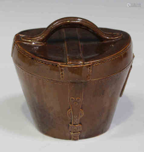 A Doulton Lambeth stoneware novelty hat box and cover, late 19th century, realistically modelled and