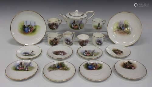 A Grimwades Beatrix Potter Peter Rabbit child's tea set, 1920s, comprising teapot and cover, milk