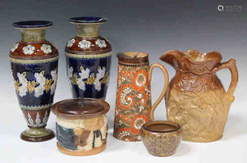 A group of mostly Doulton stoneware, mid-19th century and later, including a Doulton & Watts Lambeth