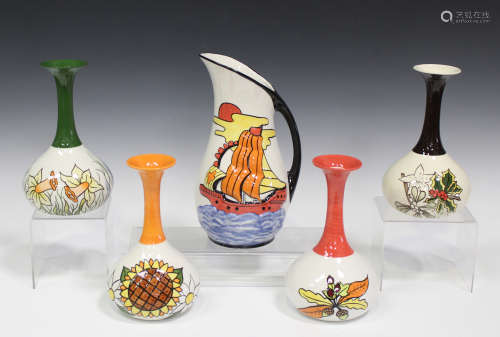 A set of four limited edition Old Ellgreave Pottery vases, designed by Lorna Bailey, representing