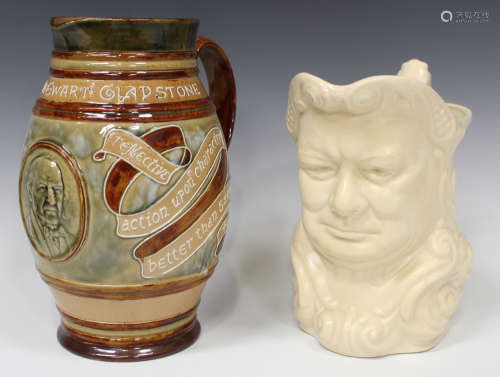 A Doulton Lambeth William Ewart Gladstone commemorative jug, early 20th century, moulded with the