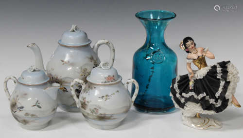 A small group of decorative ceramics and glass, including a Royal Crown Derby plate, painted with