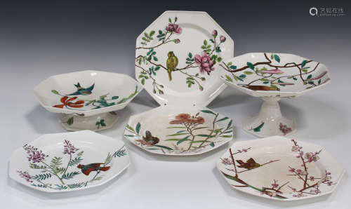 An Aesthetic Mintons pottery Essex Birds pattern part dessert service, late 19th century, comprising