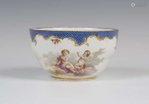A Meissen porcelain Academic or 'Dot' period circular bowl, circa 1770, painted with a panel of