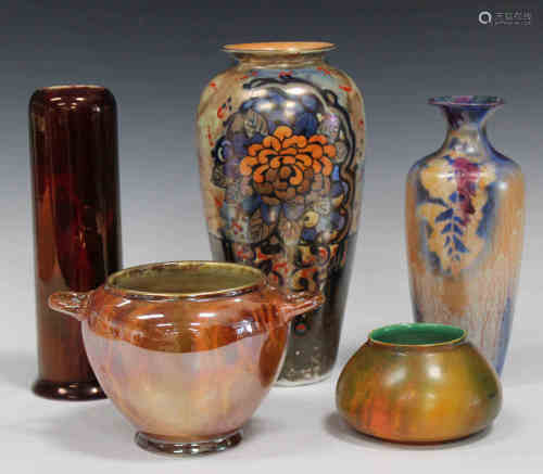 An Art Deco Wilkinson lustre pottery Storm pattern vase, designed by John Butler, of high shouldered