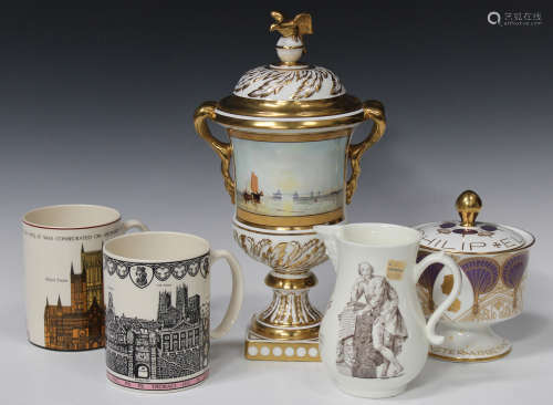 A group of commemorative ceramics and glass, 20th century, including a pair of limited edition