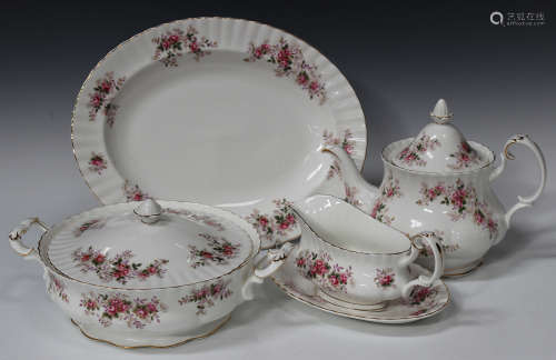A Royal Albert 'Lavender Rose' pattern part service, including a tureen and cover, a sauce boat