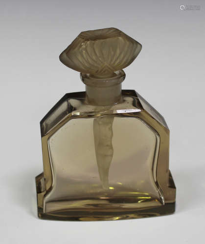 A Czechoslovakian Art Deco glass scent bottle and stopper by Heinrich Hoffmann, designed 1926, the