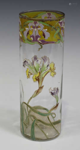 An enamelled Continental glass vase, in the manner of Fritz Heckert, early 20th century, the