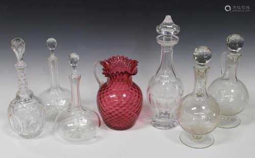 A Waterford Kathleen pattern cut glass decanter and stopper, height 34cm, together with a pair of