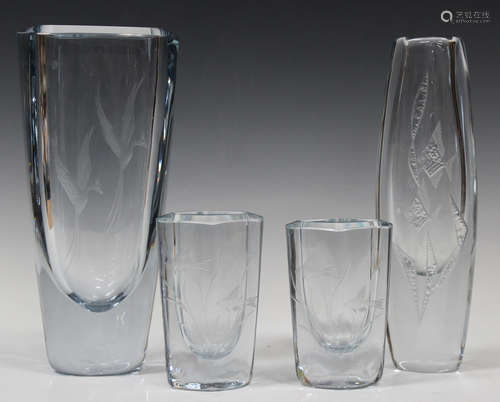 Four Scandinavian glass vases by Stromberg, mid-20th century, comprising two hexagonal smaller