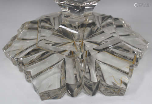 A large sectional cut glass centrepiece, 19th century, designed as an hexagonal base with stylized