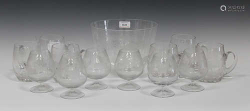 A Rowland Ward Safari series part suite of glassware, each piece engraved with African animals,