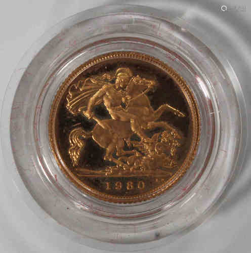 An Elizabeth II half-sovereign 1980, cased.Buyer’s Premium 29.4% (including VAT @ 20%) of the hammer