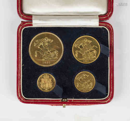 A Victoria gold matched four-coin set, comprising five pounds, two pounds, sovereign and half-