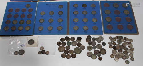 A group of British silver and silver nickel coins, including a George II shilling 1758, a George III