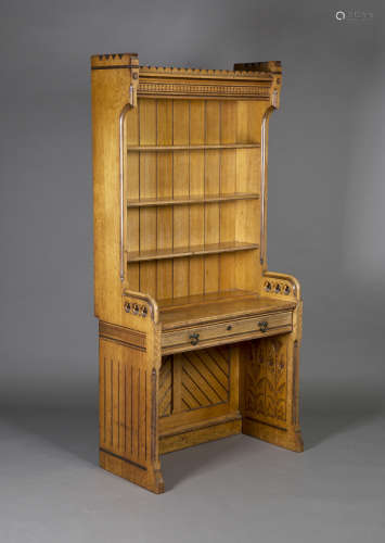 A Victorian Gothic Revival oak dresser by Holland & Sons, possibly designed by Bruce James