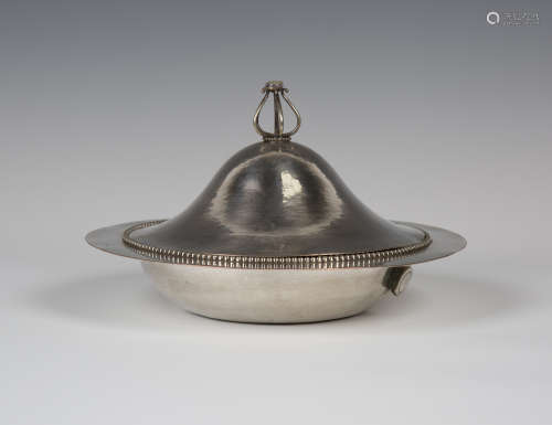 A Guild of Handicrafts electroplated copper muffin dish with warmer base, circa 1900, designed by