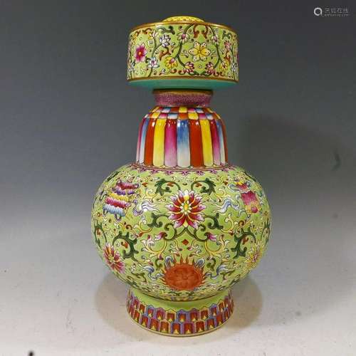 IMPERIAL CHINESE FAMILLE ROSE TIBETAN VASE - QIANLONG