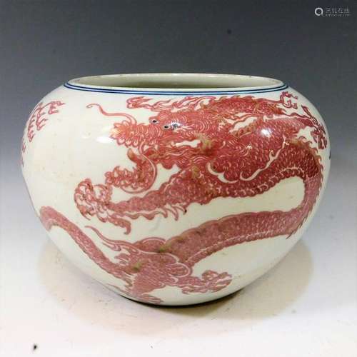 CHINESE ANTIQUE COPPER RED BLUE WHITE PORCELAIN JAR -