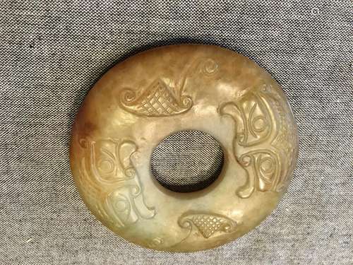 VERY OLD Chinese Archaic Yellow Jade Bi Ring, Ming or